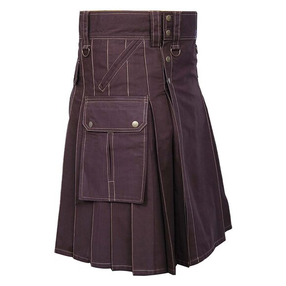 Scottish Wedding Kilt With 6 Pockets Brown Men Utility Highlander Kilt NEW - Picture 1 of 8